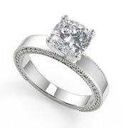 Karlee Hand Carved Milgrain Solitaire Cushion Cut Diamond Engagement Ring - Nivetta